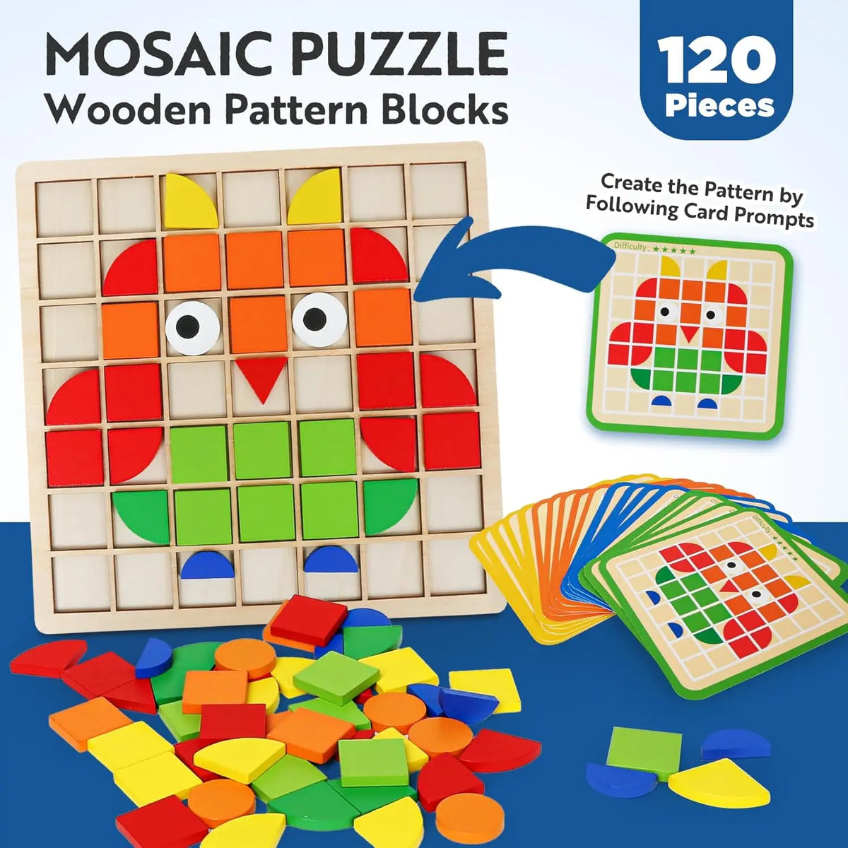 Wooden Mosaic Puzzle Set for Toddlers – Montessori Shape & Color Learning Toy