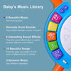 A close-up of an interactive kids drum set featuring colorful pads, flashing lights, and various sound buttons.
