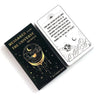 A black card deck featuring an oracle card with text about damage and leaving behind, displayed on a white background.