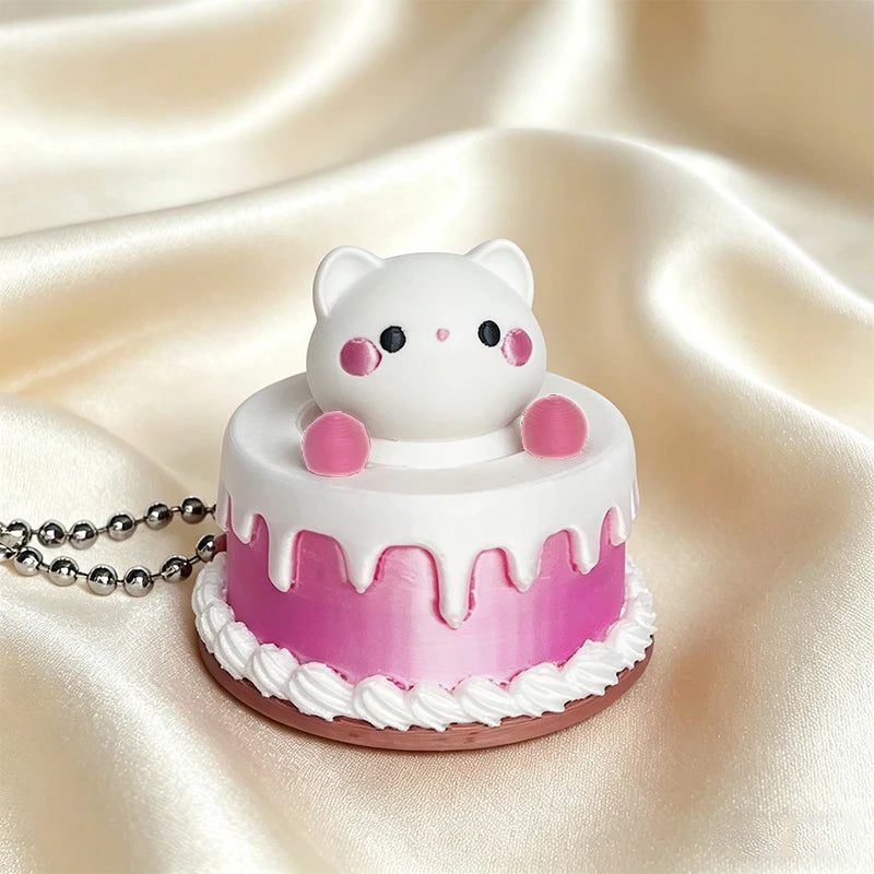 Cute Cartoon Cake Fidget Keychain – Stress Relief Clicker Toy