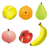 A collection of fruit-shaped 3x3 puzzle cubes including a lemon, orange, pear, pumpkin, and banana.