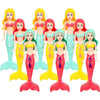 A set of four mermaid dive toys for pool fun featuring various colored mermaids.