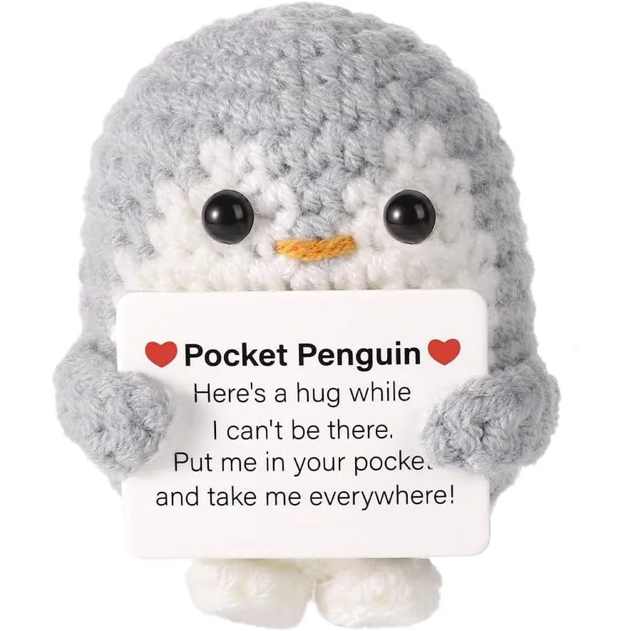 Handmade Knitted Penguin Doll with Inspirational Card