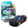 A pull-back racing car model with a color change feature is shown next to its packaging.
