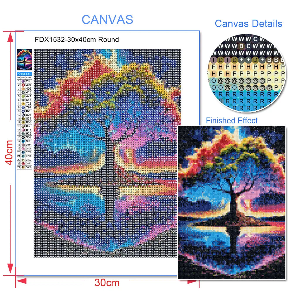 Canvas print of a moonlit tree landscape created with FDX1532-30x40cm round diamond painting rhinestones