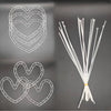 A set of heart-shaped flower holders for DIY bouquets, shown as wire frames and finished white sticks.