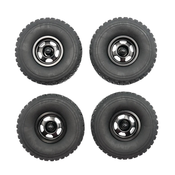 RC Car Metal Wheel Rims with Soft Rubber Tires (Set of 4)