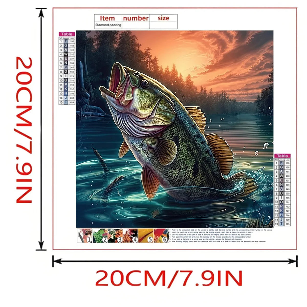 A painting kit featuring a large fish animal design on canvas with various sizes and numbers.