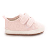Pink baby first walkers with soft sole and stitched details