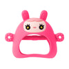 Jouet anti-dentiteur en silicone rose en forme de visage mignon avec de grandes oreilles et des yeux fermés.