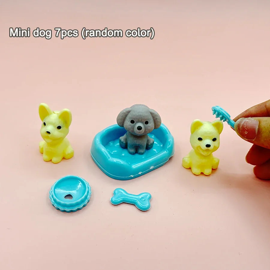 Miniature Pet Figurine Set for Dollhouse Play