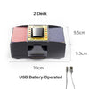 A black USB battery-operated 2 deck automatic card shuffler device.