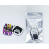 A clear plastic bag contains a black finger skateboard and accessories.