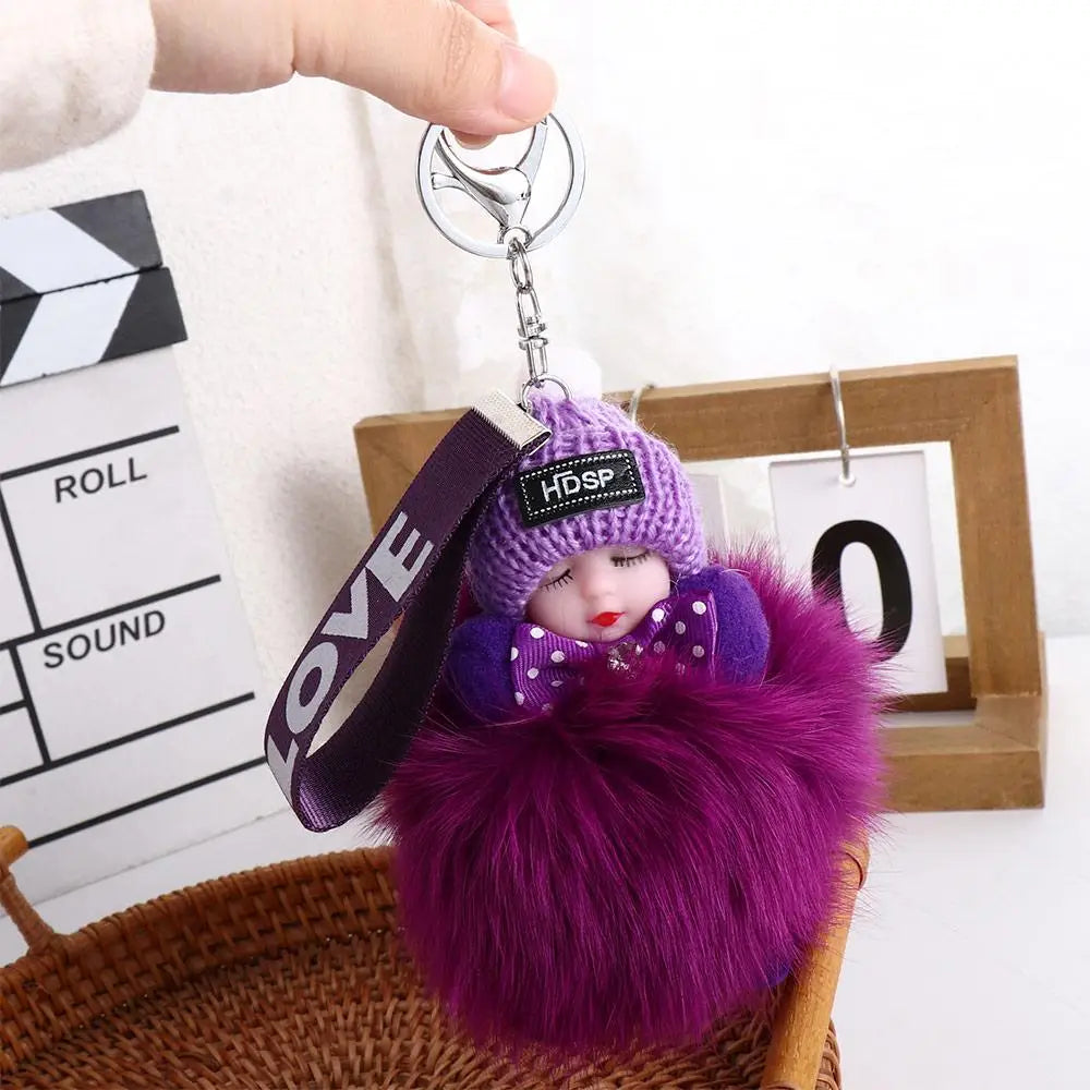 Kawaii Plush Keychain with Sleeping Baby Design