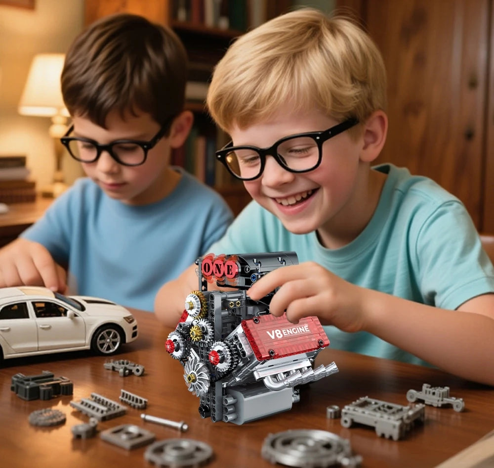 V8 Engine Model Building Kit with Electric Motor – 478 Pieces