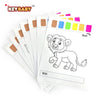 A set of KeyBaby lion watercolor painting activity sheets and color guides for children.