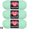 Three skeins of light green Super Soft yarn labeled GVVYARDN are shown.