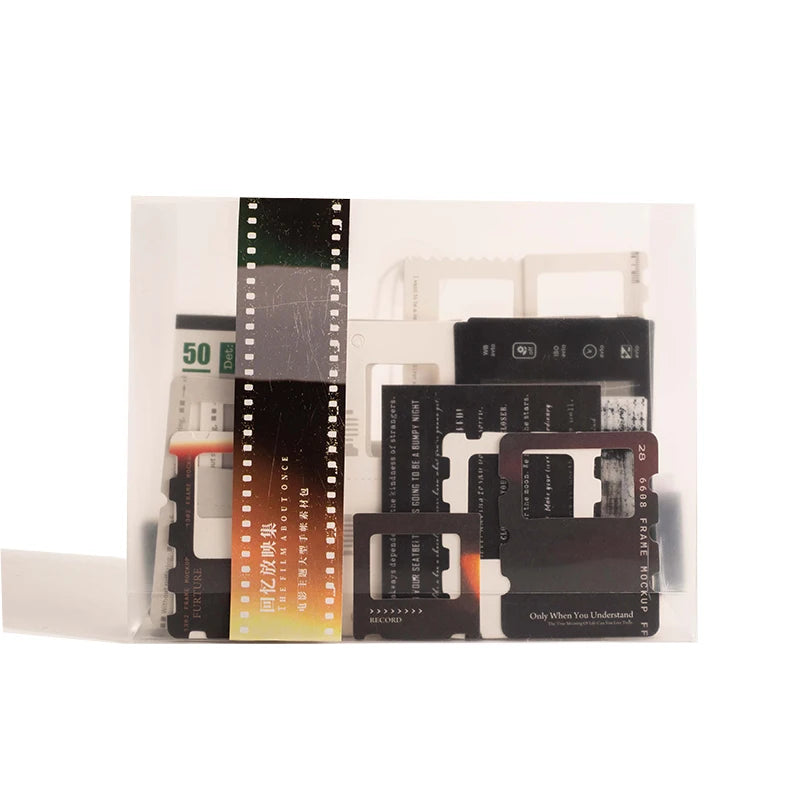 A collection of 94 pieces of scrapbook stickers and paper for DIY crafts displayed in a clear plastic sleeve.