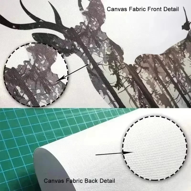 Detail shots of canvas fabric showing the front and back texture for a Paris Eiffel Tower wall art print.