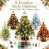 A collection of five festive style options featuring decorated Christmas trees and beaded ornaments for holiday decor.