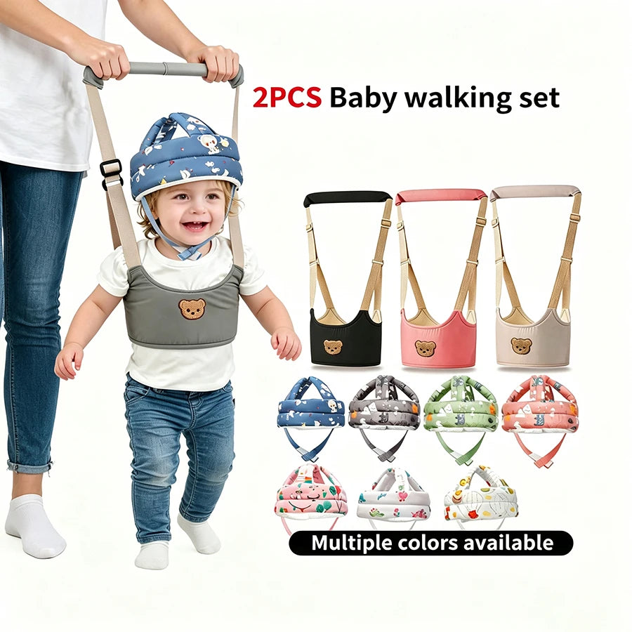 Bear Print Anti-Fall Walking Harness & Head Protection Pillow Set