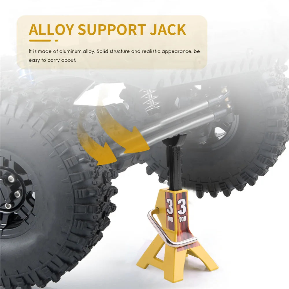 An alloy support jack is shown next to a tire, used for carrying about.