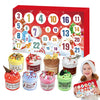A red box containing a 24-day Christmas slime advent calendar with numbered compartments for kids.