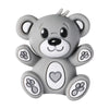 A gray silicone bear charm with a heart design, used as a focal bead for DIY jewelry making.