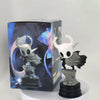 A handcrafted PVC figure of the Hollow Knight Little Knight in a black and white design standing on a circular base.