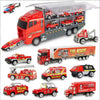 A set of ten diecast construction vehicle playsets in various colors and models.