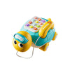 A yellow musical crawling turtle toy with a phone attachment for babies