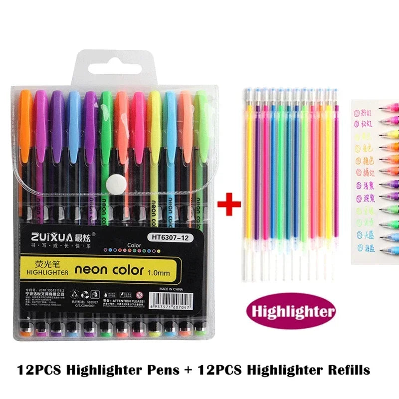 Metallic Glitter Gel Pens with Storage Case