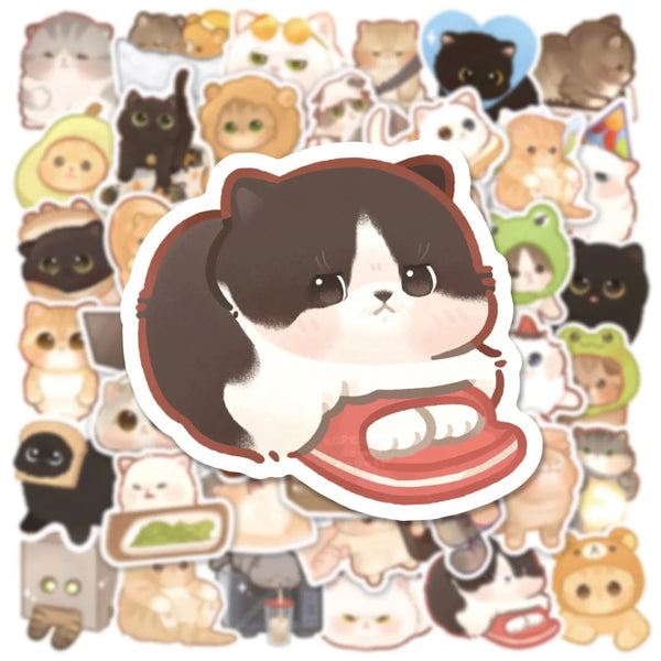 A collection of cute cat stickers featuring various breeds, expressions, and colors for DIY and decoration.