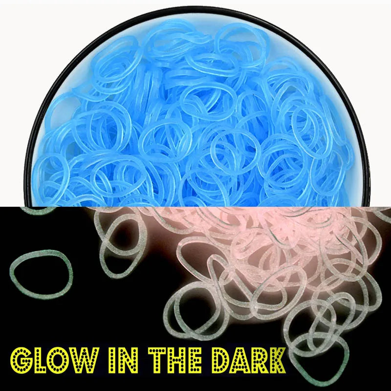 A petri dish showing glowing blue strands of material used for a glow-in-the-dark loom band bracelet making kit.