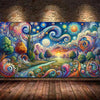 A vibrant 5D diamond painting kit featuring a landscape inspired by Van Gogh and Mucha art styles.