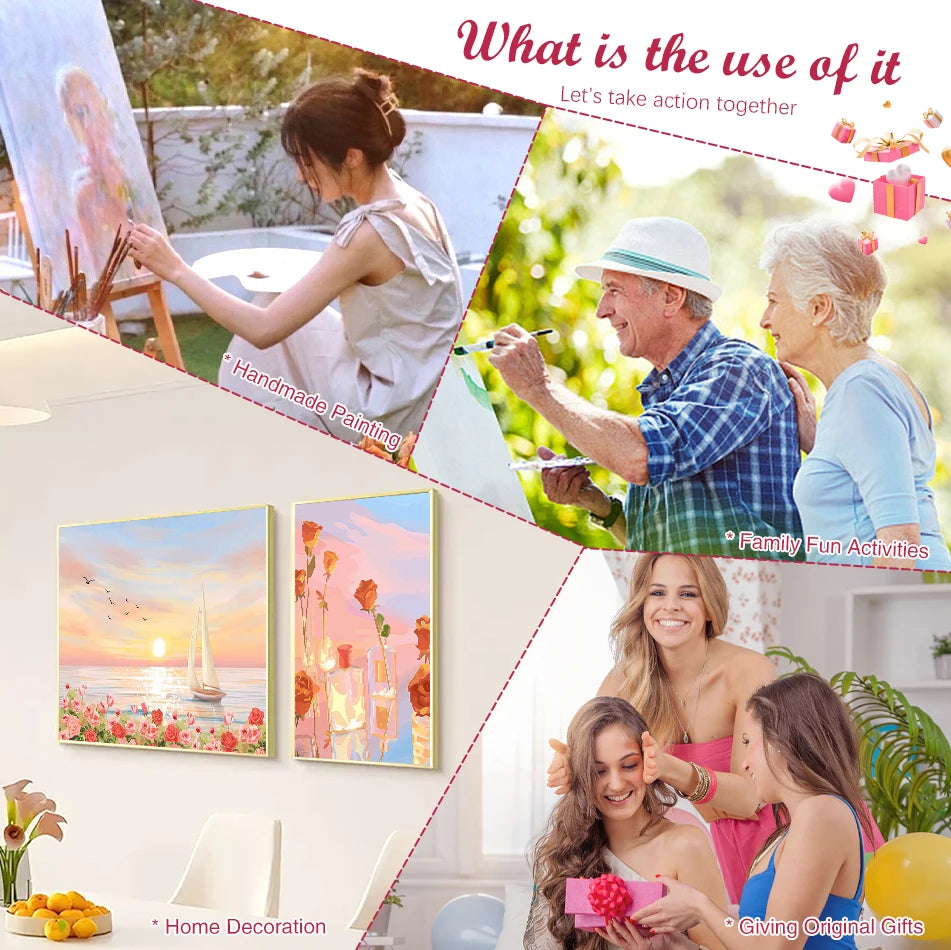 DIY Paint by Numbers Kit | Flowers in Vase | Acrylic Canvas Art with Frame