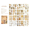 A sheet of vintage PET sticker material featuring various aged paper textures and decorative elements for journaling.