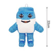 A cute blue game character plush toy resembling a stylized cartoon figure with large eyes and a smiling mouth.