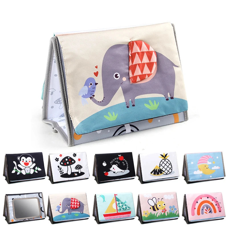 High-Contrast Tummy Time Baby Mirror with Crinkle Cloth Book and Teether