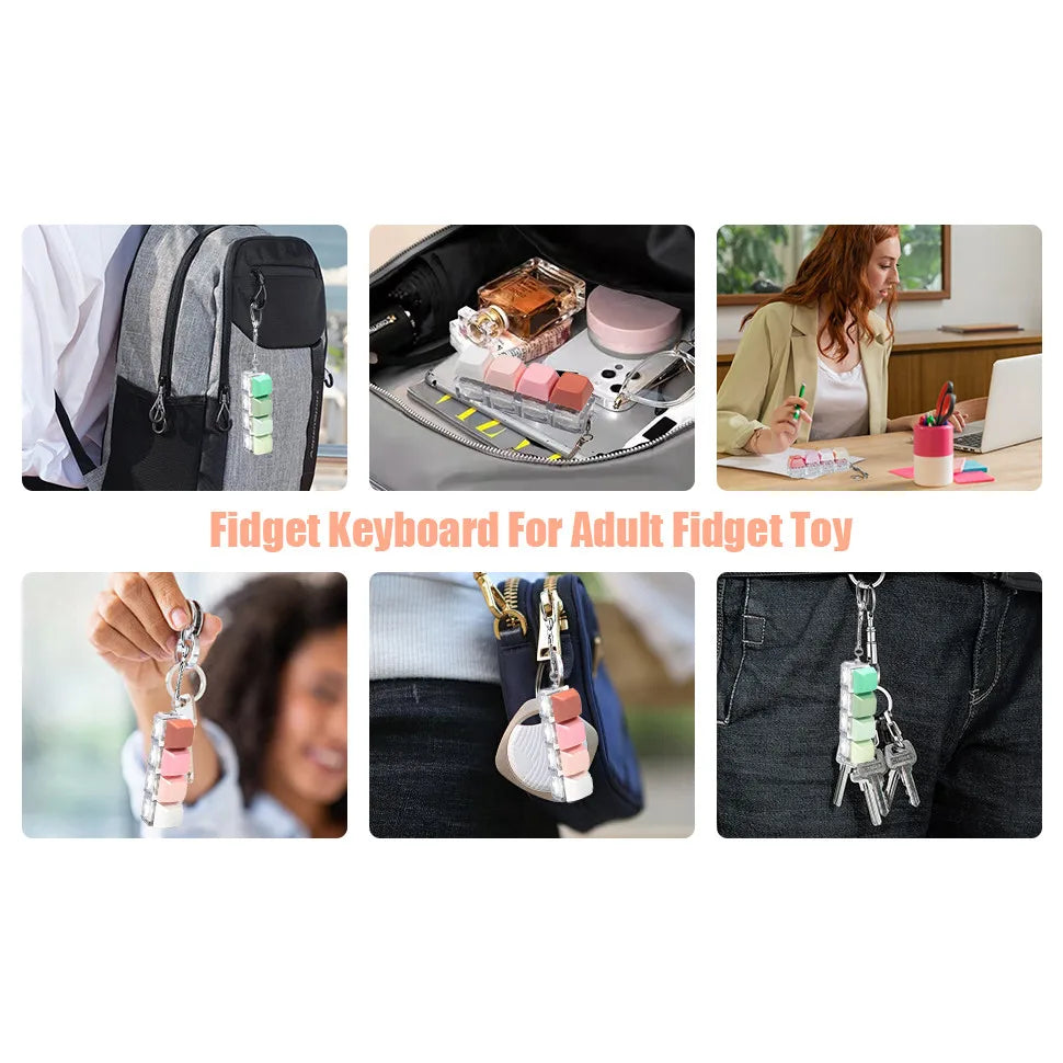Tactile Keyboard Fidget Keychain with Silent and Click Modes