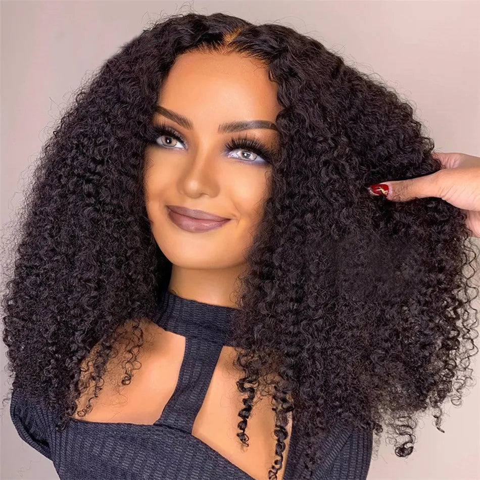 6x5 HD Transparent Lace Front Wig with Pre-Cut Glueless Design, Kinky Curly Human Hair