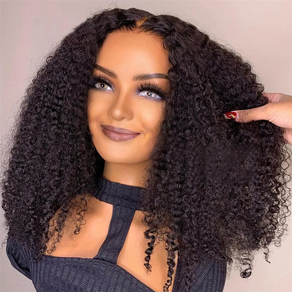 6x5 HD Transparent Lace Front Wig with Pre-Cut Glueless Design, Kinky Curly Human Hair