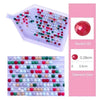 A diamond painting kit showing various colored and sized simulated diamonds arranged in a plastic tray.