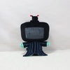 A black plush doll resembling a television set with red antennae and blue hands.