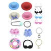 A set of summer desk goose outfit including a hat, sunglasses, and various necklaces.