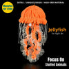 An orange stuffed jellyfish toy with translucent tentacles and a ruffled top.