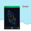 A green LCD drawing tablet showing a glowing outline of a rocket taking off against a dark background.