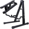 Black universal folding A-frame guitar stand with adjustable clamps and support arms