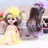 A 17cm articulated princess doll with long gray hair and a yellow dress, featuring a purple flower accessory.