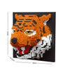 A black building block set depicting a fierce orange and white tiger head with yellow eyes.
